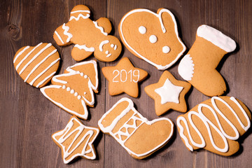ginger biscuit  on brown background. Close up 