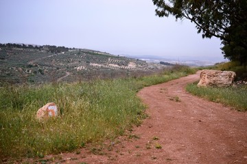 Jesus Trail - hiking through Galilee countryside in spring time, from Nazareth to Sea of Galilee, Capernaum, ISRAEL