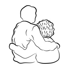 Handrawn of a couple hugging, simple line vector