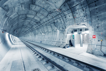 Modern railway tunnel during construction. Ejpovicke tunely/Ejpovice tunnels. Modern technology concept