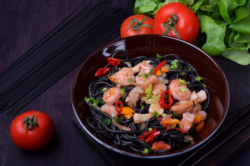 Black spaghetti with cuttlefish ink and seafood