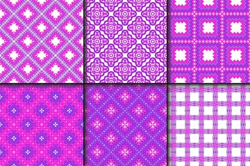 Set Of Floral Geometric Seamless Pattern. Vector Illustration. For Modern Interior Design, Fashion Textile Print, Wallpaper, Decor Panel.