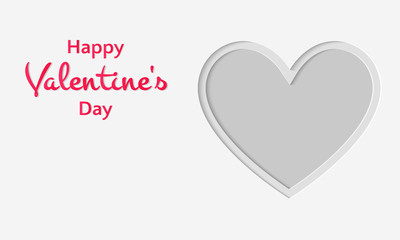 Happy Valentines Day cut paper style, heart symbol on white background, festive banner or greeting card vector illustration
