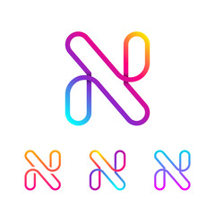 Abstract Letter N Line Monogram Colorful loops logotype, Circle shape, swirl spiral infinity logo symbol, Technology and digital connection
