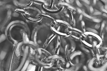Macro. Black and white photo chain links close-up on full screen