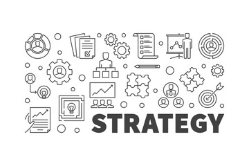 Fototapeta na wymiar Strategy vector concept horizontal illustration or banner in thin line style