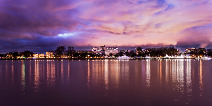 Skyline Antwerp, Beautiful Sunset, Belgium, Slow shutterspeed