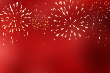 abstract group of fireworks explosion on red background with space for chinese happy new year celebrate 2019