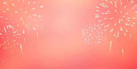 abstract group of fireworks explosion on red background with space for chinese happy new year celebrate 2019