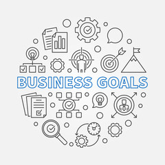 Business goals vector round concept illustration in outline style