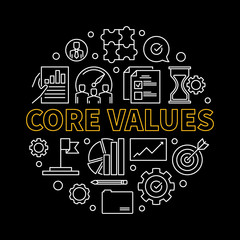 Core Values vector round concept linear simple illustration on dark background