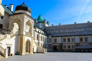 Fototapeta premium Krasiczyn, Poland - October 11, 2013: - beautiful renaissance palace in Poland. The castle has belonged to several noble Polish families. Has richly sculpted portals, loggias, arcades