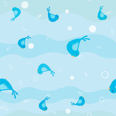 with funny blue bird on colorful background Seamless pattern