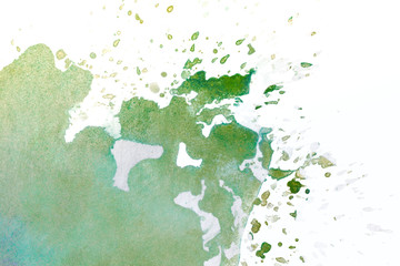 watercolor stain with paint droplets green shades.