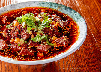 Chinese Sichuan cuisine spicy duck blood