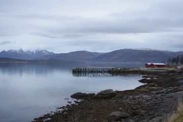 Norway, tromso, fiord, lake in winter