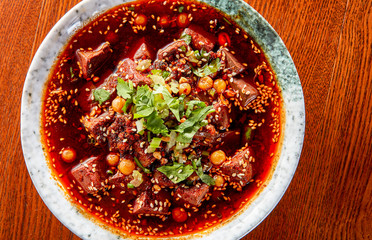 Chinese Sichuan cuisine spicy duck blood