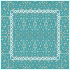 Obraz premium Design for square fashion print. For pocket, shawl, textile, bandanna. Geometric floral pattern. Vector illustration.