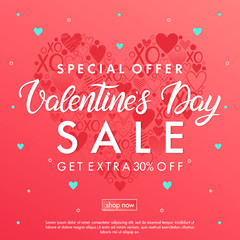 Valentines Day special offer banner with different hearts.Sale banner template perfect for prints, flyers, banners, promotions, special offers and more. Vector Valentines Day promotion.