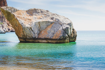 The incredible seascaping view of beach with blue sea in morocco in summer