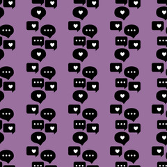 Speech clouds Chat dialog Seamless pattern. Vector illustration Abstract comments and message talk on purple background.
