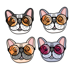 Vector hand drawn Dog french bulldog puppy with fun round glasses.