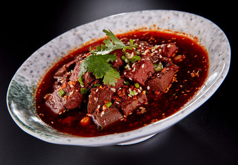 Chinese Sichuan cuisine spicy duck blood