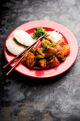 Schezwan Idli or manchurian Idly, tasty indo-chinese recipe. selective focus