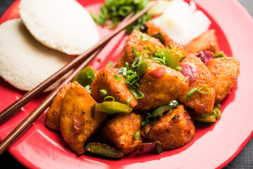 Schezwan Idli or manchurian Idly, tasty indo-chinese recipe. selective focus