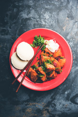 Schezwan Idli or manchurian Idly, tasty indo-chinese recipe. selective focus