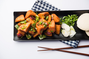 Schezwan Idli or manchurian Idly, tasty indo-chinese recipe. selective focus