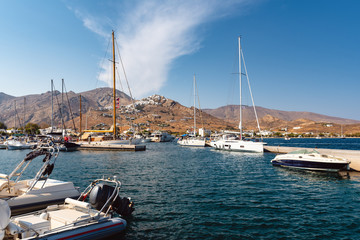 Fototapeta premium View of the Livadi port and hills of the Serifos island. Greece