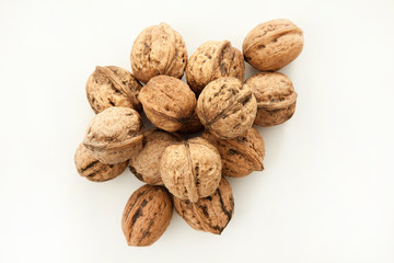 Walnuts on white background