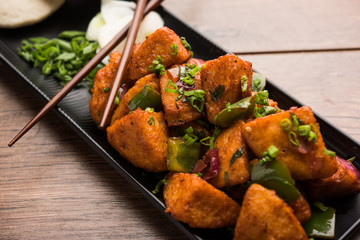 Schezwan Idli or manchurian Idly, tasty indo-chinese recipe. selective focus