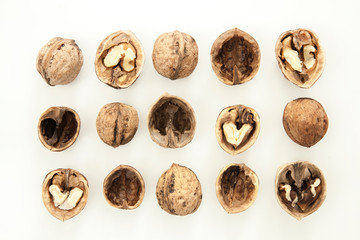 Walnuts on white background