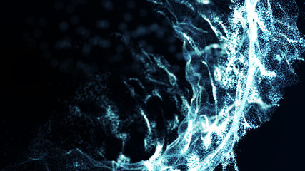 Abstract water splash.Big data. Cyber or technology background. Neon flare. 3D rendering.