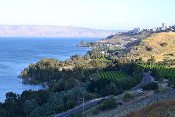 Hiking Jesus trail - beautiful view of Mt. Arbel in countryside of Galilee, Sea of Galilee, Israel