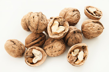 Walnuts on white background