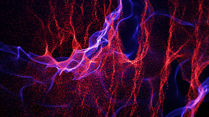 Abstract water splash.Big data. Cyber or technology background. Neon flare. 3D rendering.