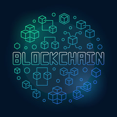 Fototapeta na wymiar Blockchain crypto vector round blue modern illustration in thin line style on dark background