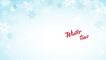 Christmas golden vector background illustration with snowflakes and Winter time text.