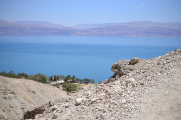 Ein Gedi, waterfall and oasis in Judean desert, view of Dead Sea, ISRAEL
