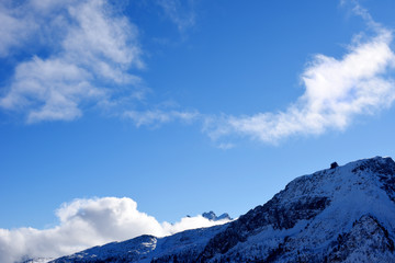 Obraz premium Panoramically view from ski slope over Dolomite mountains in Tre Valli, Italy. - Image