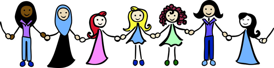 Human chain of females with different ethnicities by jziprian