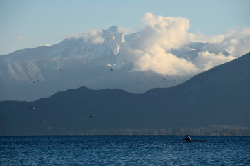 Kayaker on kayak on Annecy lake