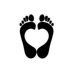An imprint of both Human feet with a heart symbol inside. Vector object isolated on white background.