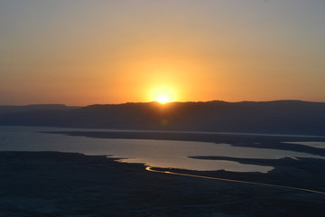 Beautiful sunrise over Masada fortress. Ruins of King Herod's palace in Judean Desert, Israel