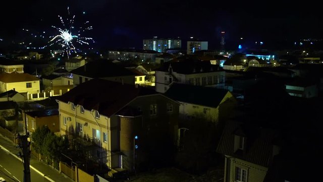 Slow fireworks over beauty night city