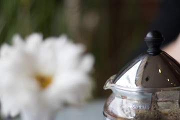 Obraz na płótnie Canvas Teapot with white flower