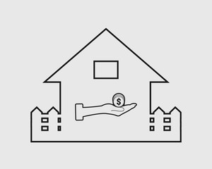 Fototapeta na wymiar Home loan line icon. Coin symbol with house sign.